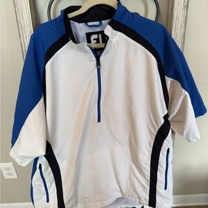 FootJoy FJ Golf Windshirt 1/2 Zip Short Sleeve Blue White Mens XL